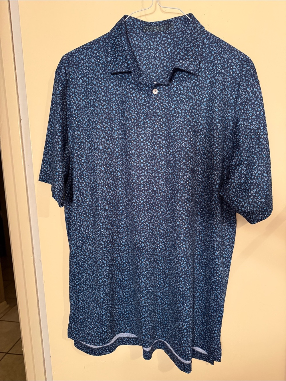 Short-Sleeve Micro Floral Polo - Navy